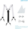 Jacquard Silk Suspenders for Men Clip-On Adjustable Elastic-Band Y-Back Suspenders Bow Ties Hanky Cufflink Set