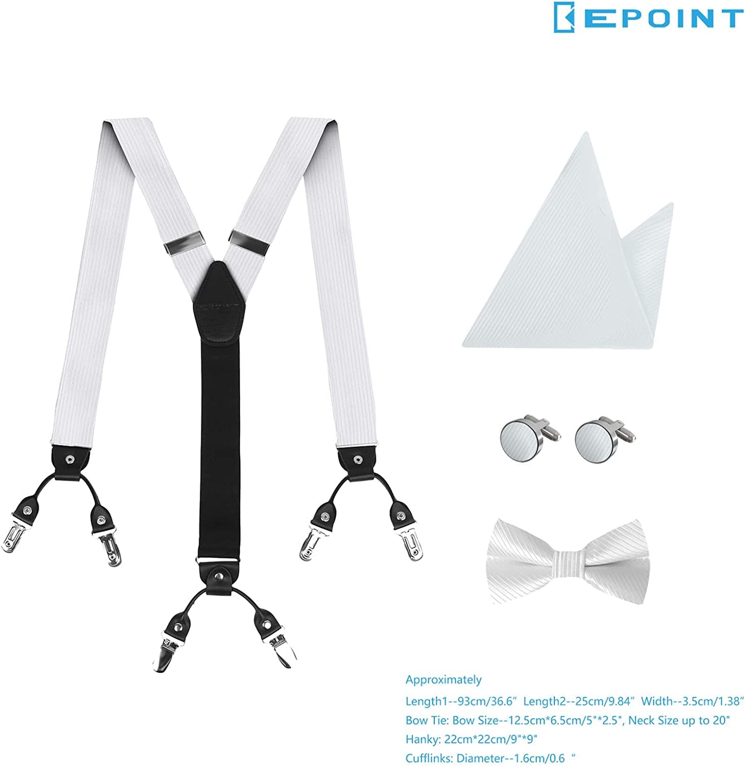 Jacquard Silk Suspenders for Men Clip-On Adjustable Elastic-Band Y-Back Suspenders Bow Ties Hanky Cufflink Set