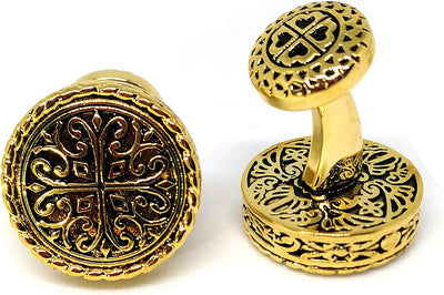 Cufflinks for Mens Vintage Design Handcrafted Hollow Carved Irish Celtic Cross Knot Fixed Backing Cuff Links Men'S Gift