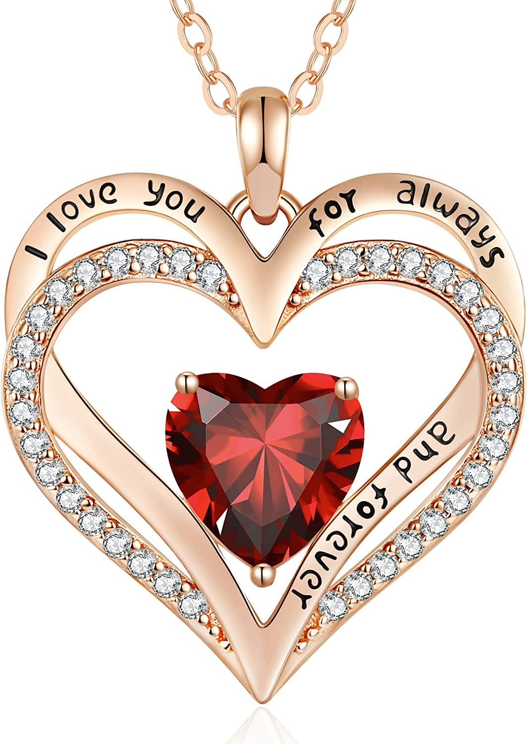 Birthstone Necklaces for Women Girls, 925 Sterling Silver Forever Love Heart Pendant Necklace with Cubic Zirconia, Christmas Birthday Anniversary Valentine'S Day Jewelry Gift for Wife Mother Girlfriend Daughter Her