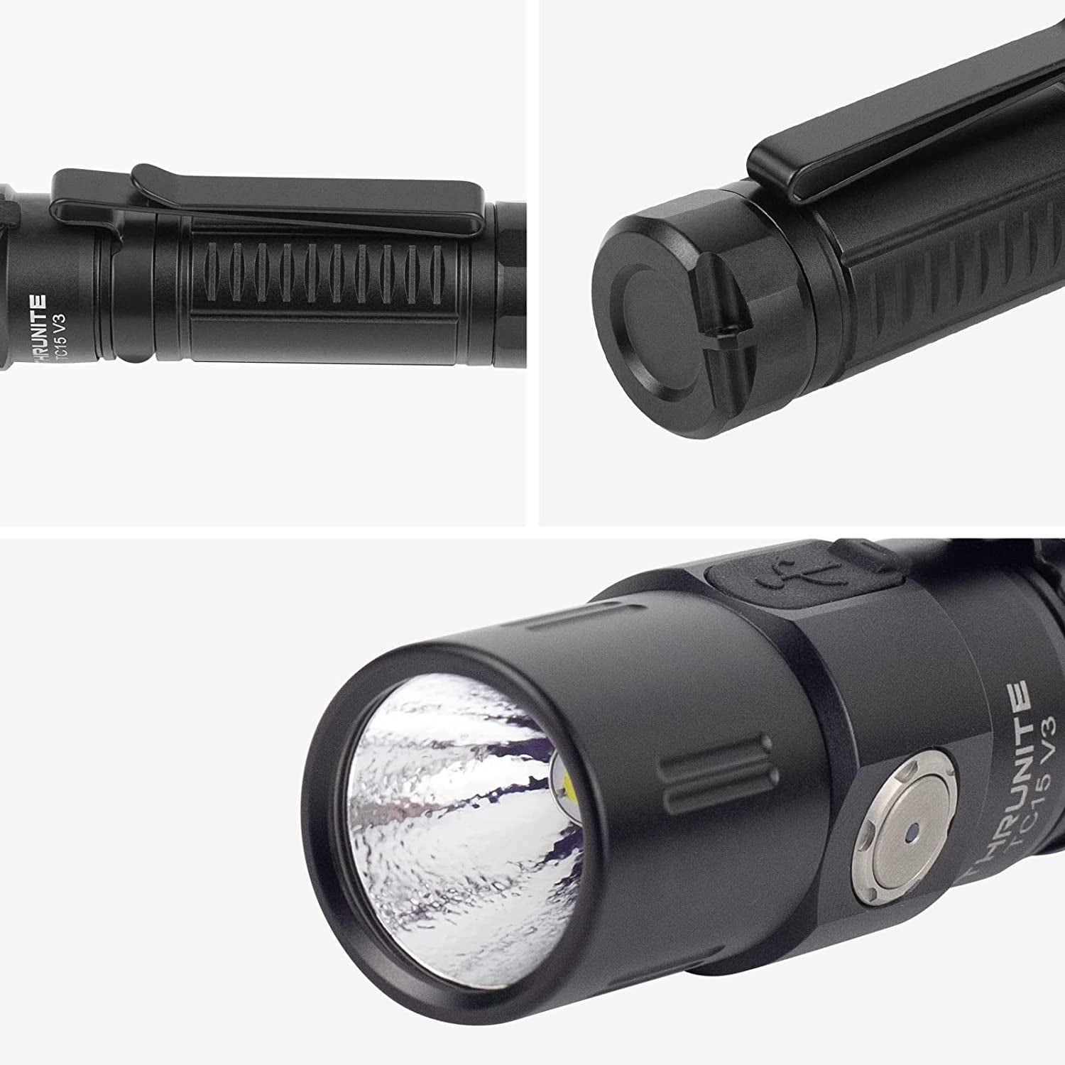 TC15 V3 2403 High Lumen Flashlight, USB C Rechargeable LED Handheld Flashlights, Ultra-Bright CREE XHP 35.2 LED, Indoor/Outdoor (Camping, Security and Emergency Use) Cool White - Black CW