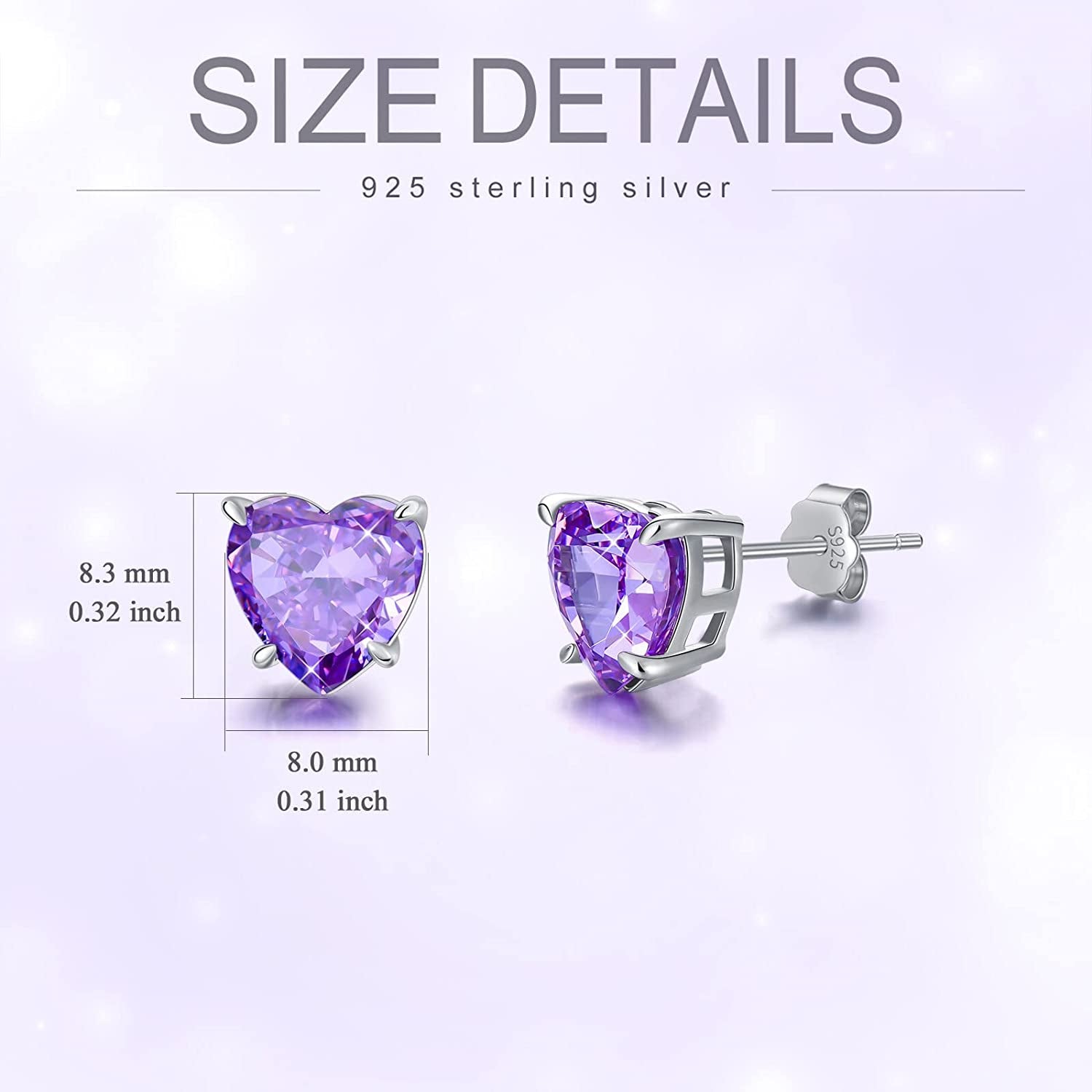 Love Heart Stud Earrings 925 Sterling Silver with Heart Birthstone Crushed Ice,Bridal Prom - Elegant Birthday Valentines Christmas Anniversary Wedding Jewelry Gifts for Women Girls Her Mom