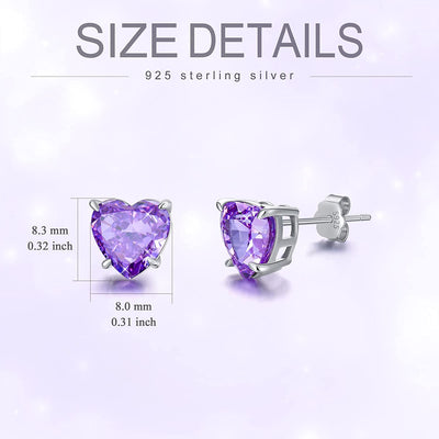 Love Heart Stud Earrings 925 Sterling Silver with Heart Birthstone Crushed Ice,Bridal Prom - Elegant Birthday Valentines Christmas Anniversary Wedding Jewelry Gifts for Women Girls Her Mom