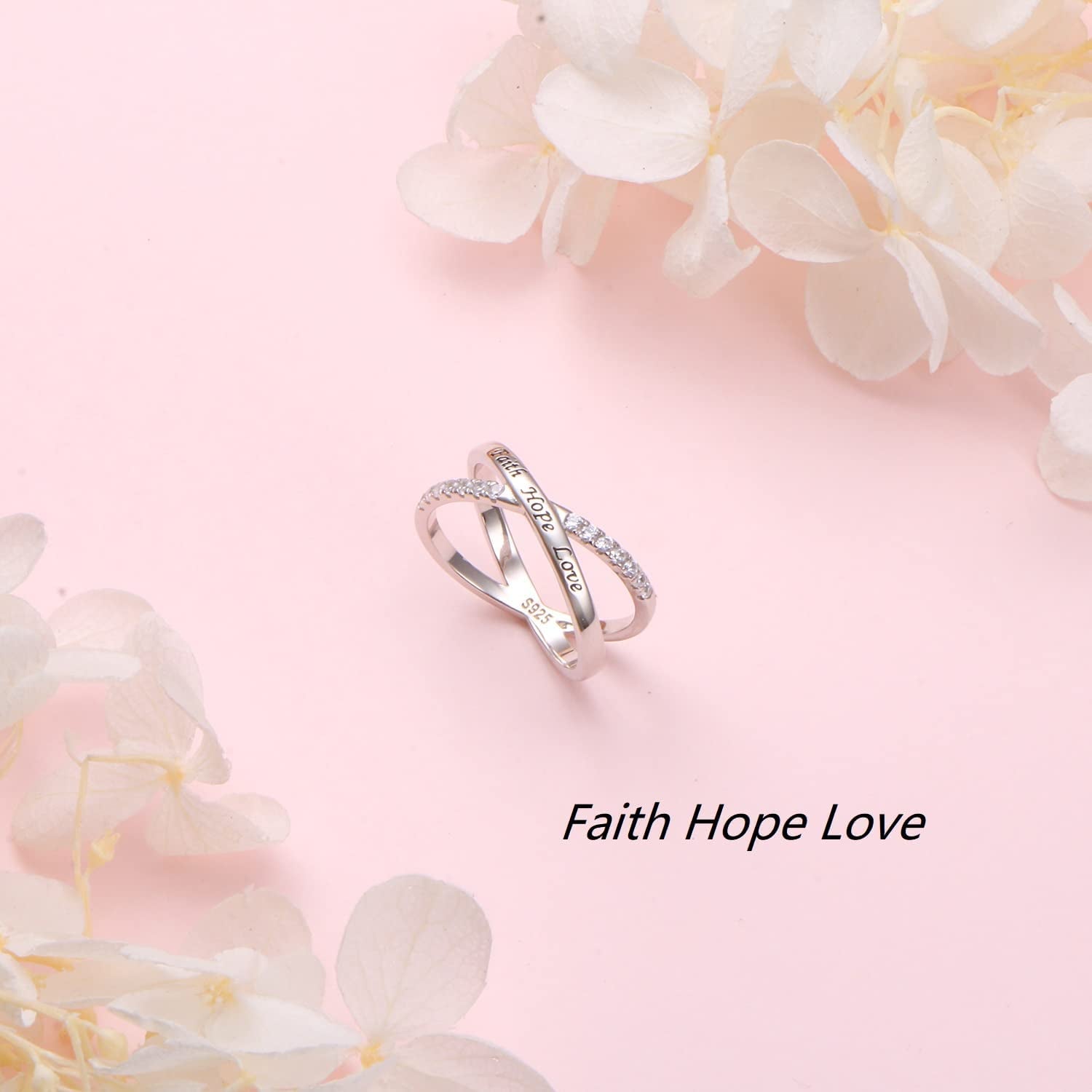 Cross Rings for Women Girls Sterling Silver Faith Hope Love Rings Engagement Inspirational Jewelry Wedding Band Ring Valentine'S Day Gifts for Her