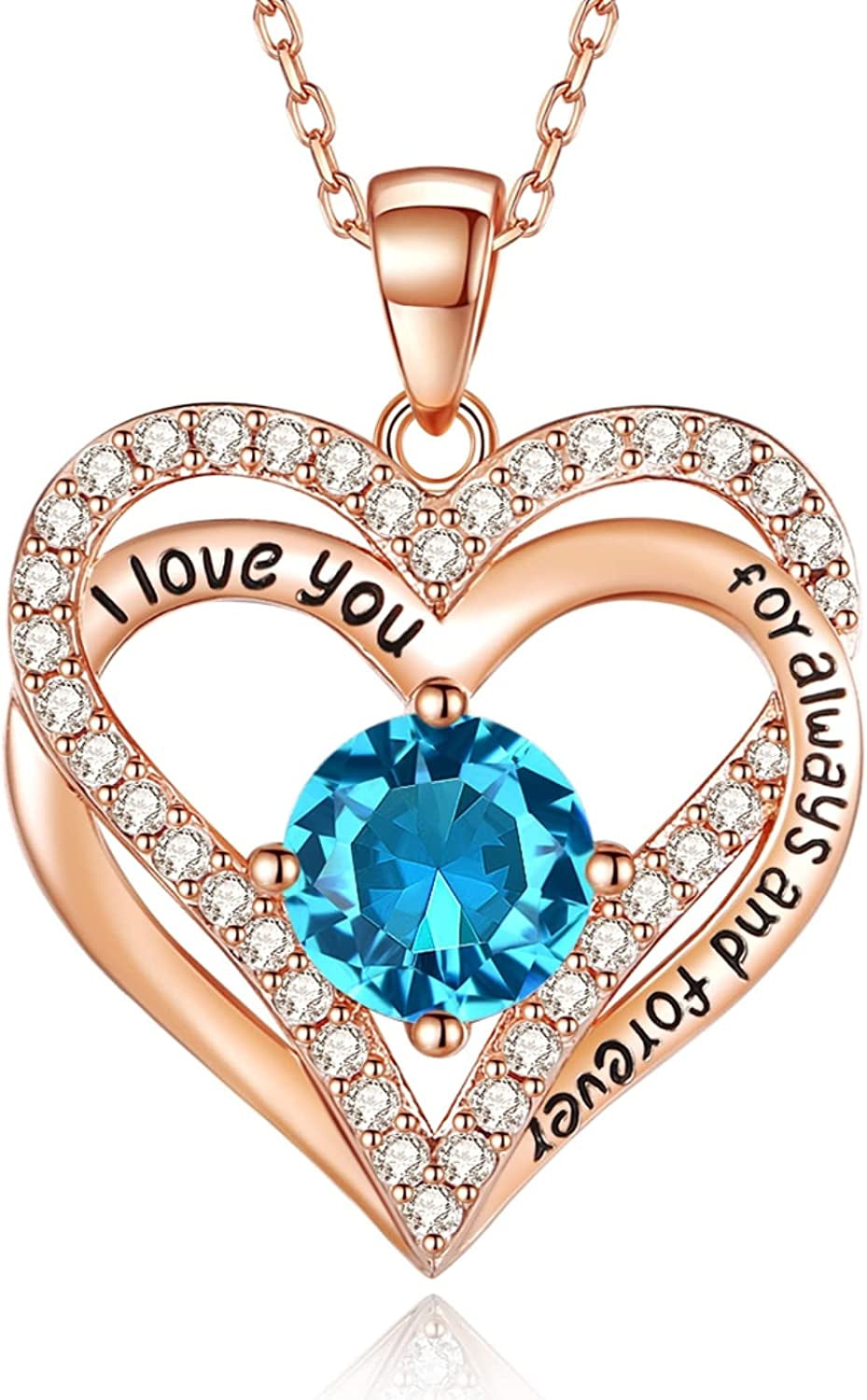 925 Sterling Silver Jewelry for Women, 18K Rose Gold Necklaces for Wife, Birthstone Diamond Heart Pendant for Christmas, Anniversary Jewelry Gift for Her, Girlfriend Necklaces Gift for Valentines Day