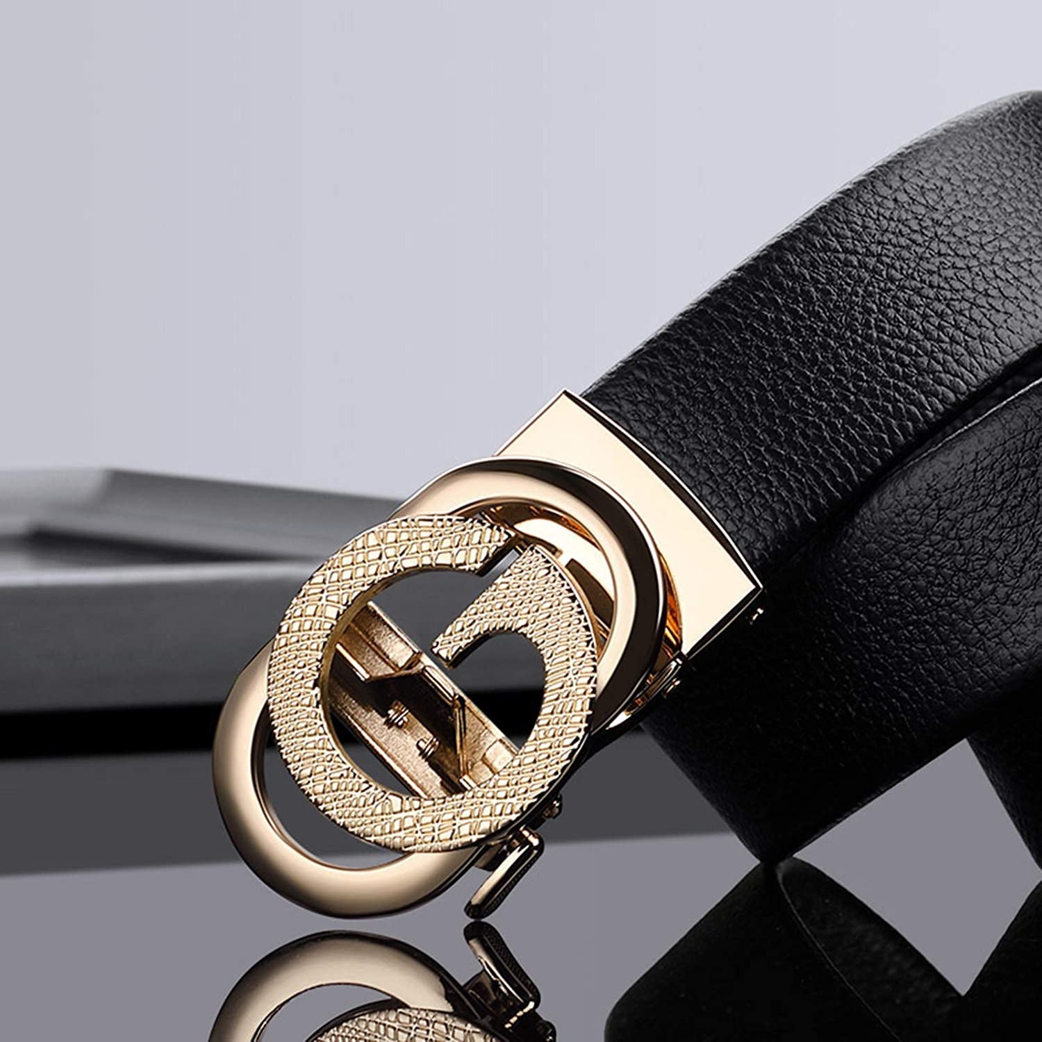 Ratchet Leather Belt for Men Designer Belts for Men with Automatic Buckle Alloy,Trend Fashion with Gift Box