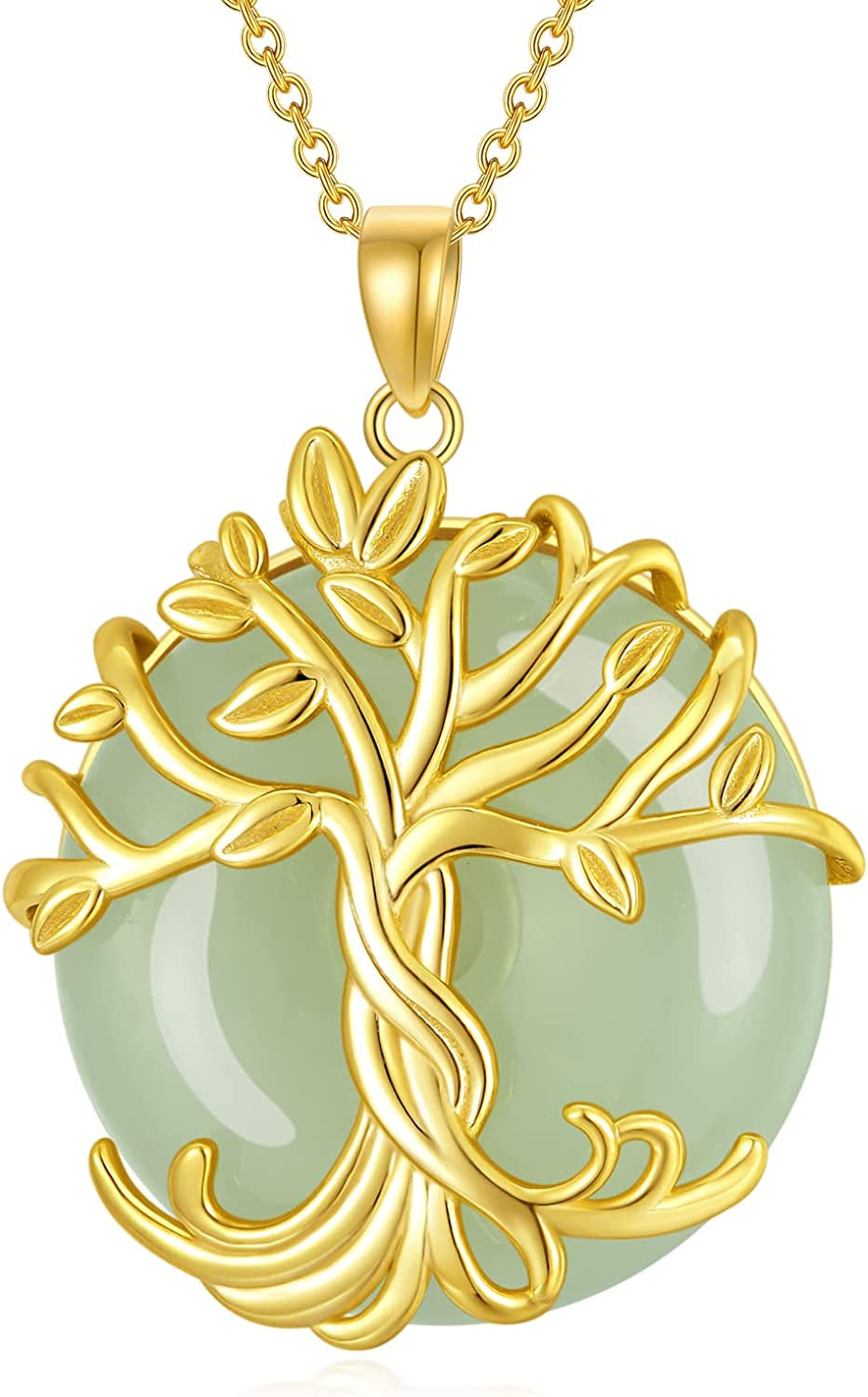 Tree of Life Necklace 14K Rose Gold Silver round Jade/Black Onyx Celtic Family Tree Pendant Necklace Jewelry Gifts for Women Girls Mom Wife Daughter Her