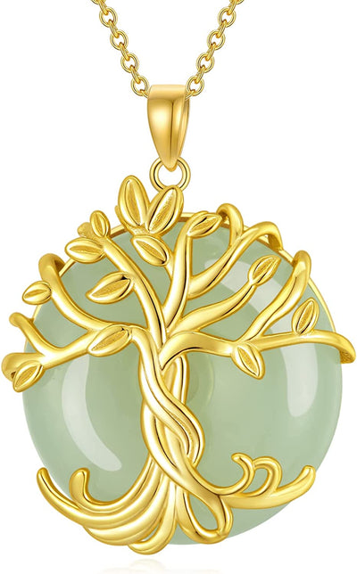 Tree of Life Necklace 14K Rose Gold Silver round Jade/Black Onyx Celtic Family Tree Pendant Necklace Jewelry Gifts for Women Girls Mom Wife Daughter Her