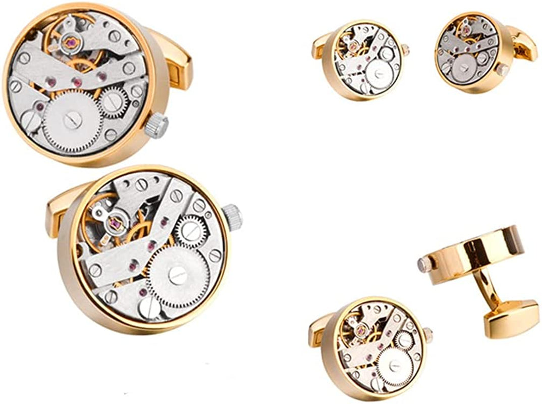 Stainless Steel Kinetic Working Watch Movement Steampunk Gold Cufflinks