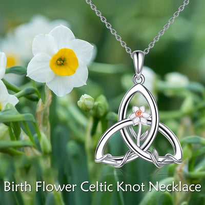 Birth Flower Necklace 925 Sterling Silver Celtic Knot Necklace 12 Birth Month Necklaces for Women Celtic Jewelry Irish Gifts for Women Girls Birthday Christmas