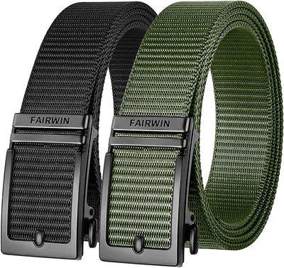 Golf Belts for Men 2 Pack Mens Ratchet Casual Belts for Jeans Adjustable Slide Belt Click Gun Belt Web Nylon Belt