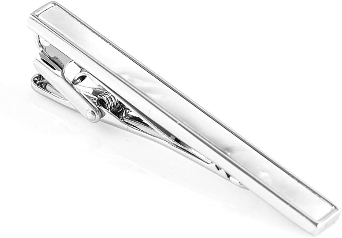 Mother of Pearl Cufflinks & Tie Clip Bar & Studs Tuxedo Set in Presentation Gift Box & Polishing Cloth