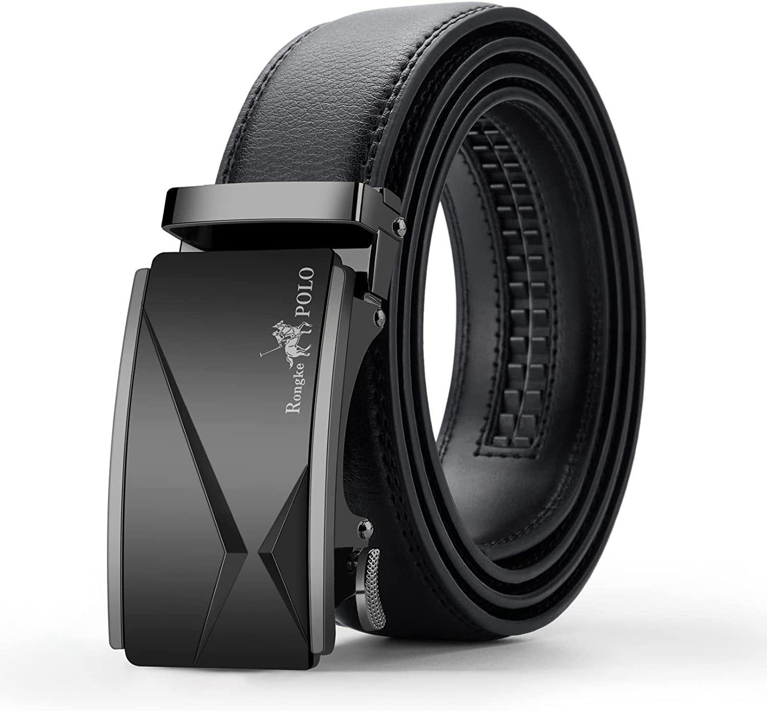 Black Belt Men,  Mens Leather Belts Slide Ratchet Belt Buckle Dress Casual Fashion Belt for Jeans Pants