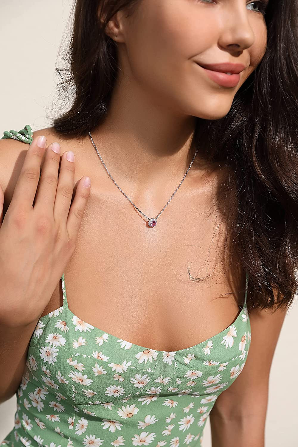 925 Sterling Silver Birthstone round Solitaire Pendant Dainty Halo Necklaces for Women, Anniversary Valentine'S Day Birthday Mother'S Jewelry Gifts for Girls Women Wife Mom Girlfriend