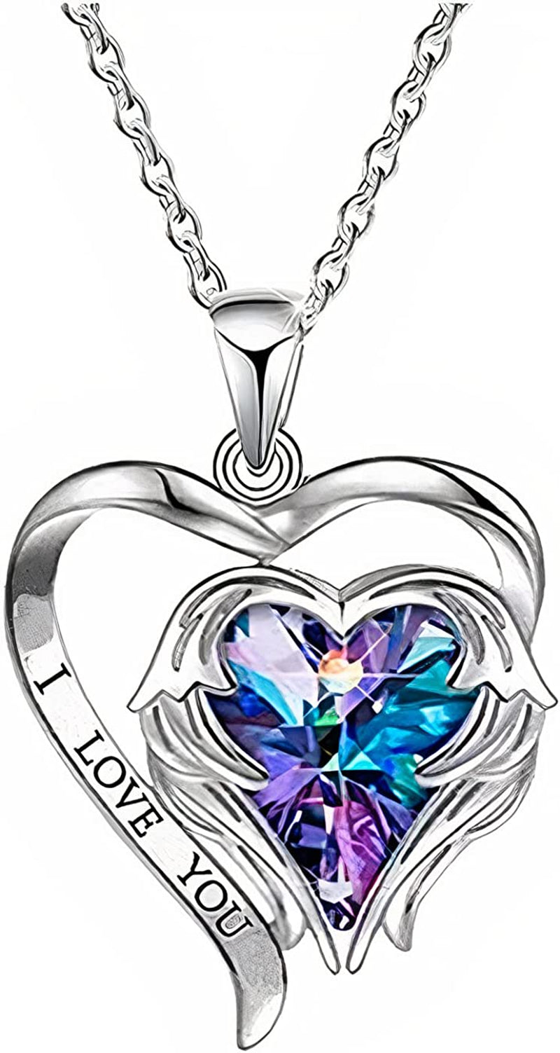 I Love You Heart Necklace for Women, Sterling Silver Crystal Birthstone Pendant Jewelry Gift for Girls Anniversary, Valentine’S Day, Birthday, Mother'S Day