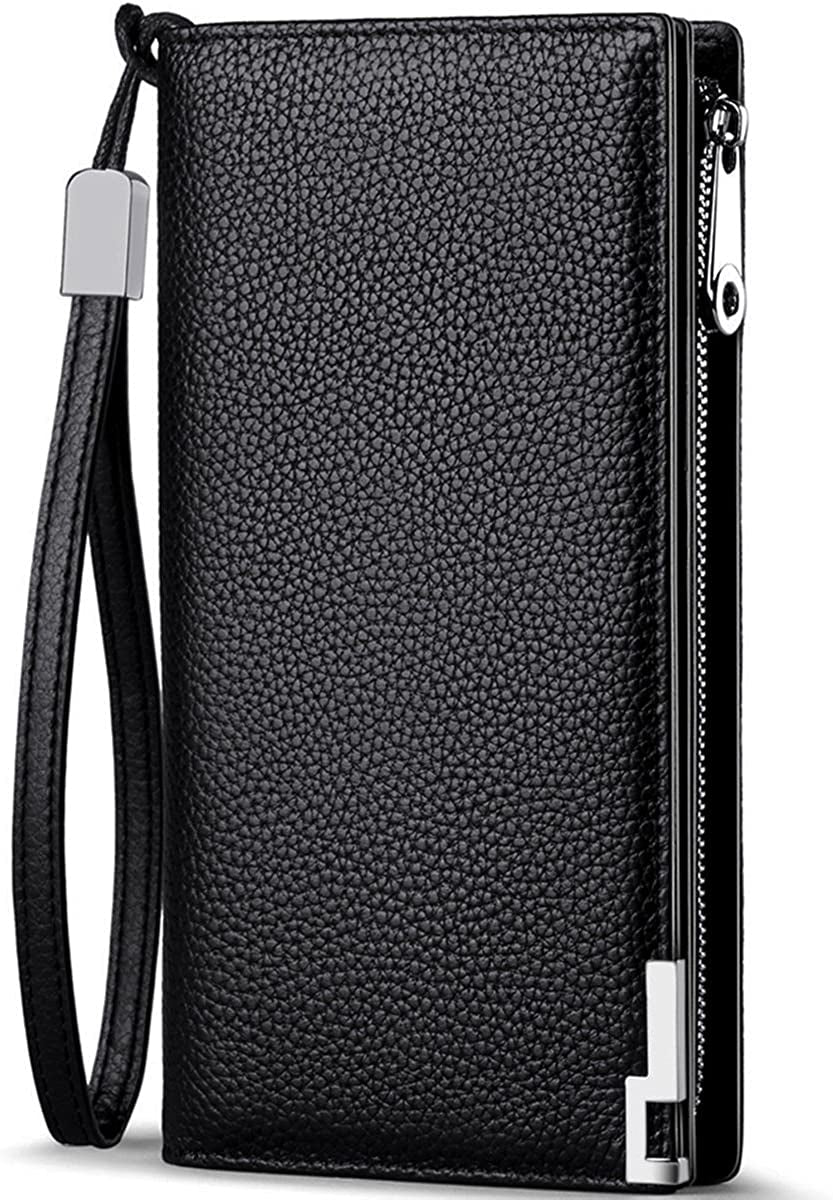 Long Wallets for Men Leather RFID Blocking Bifold Wallet with Zipper