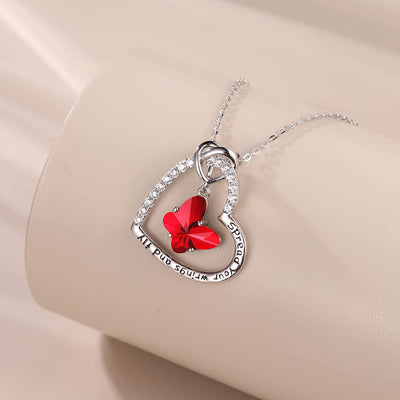 Butterfly Birthstone Crystal Necklace, 925 Sterling Silver Butterfly Jewelry Mothers Valentines Day Gifts Birthday Chirstmas Gifts for Women Teen Girls Daughter