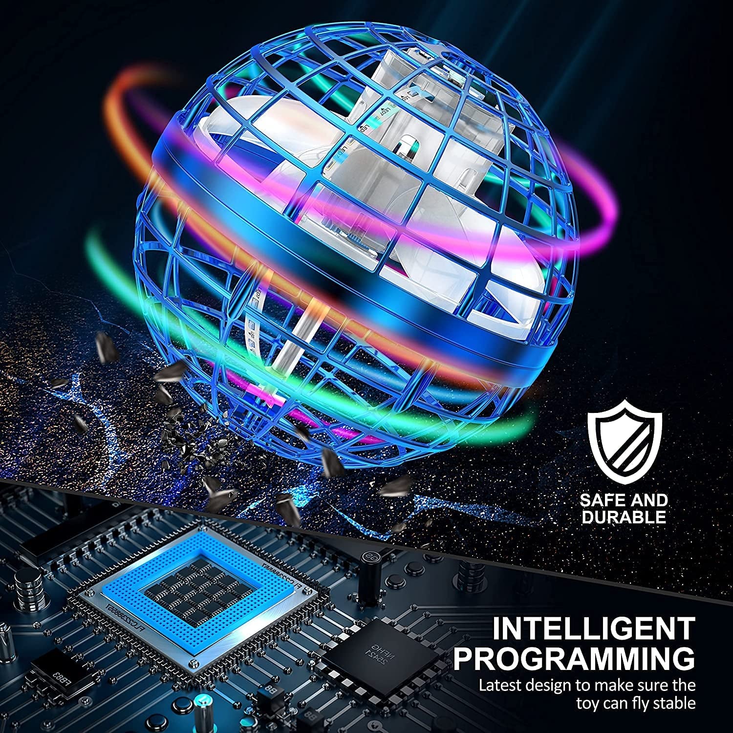 Flying Orb Ball Toys Cosmic Globe Boomerang Hover Ball Galactic Fidget Spinner Hand Drone Orbit Magic Cool Birthday for Boys Girls Teens 6 -10+ Year Old Indoor Outdoor(Blue)