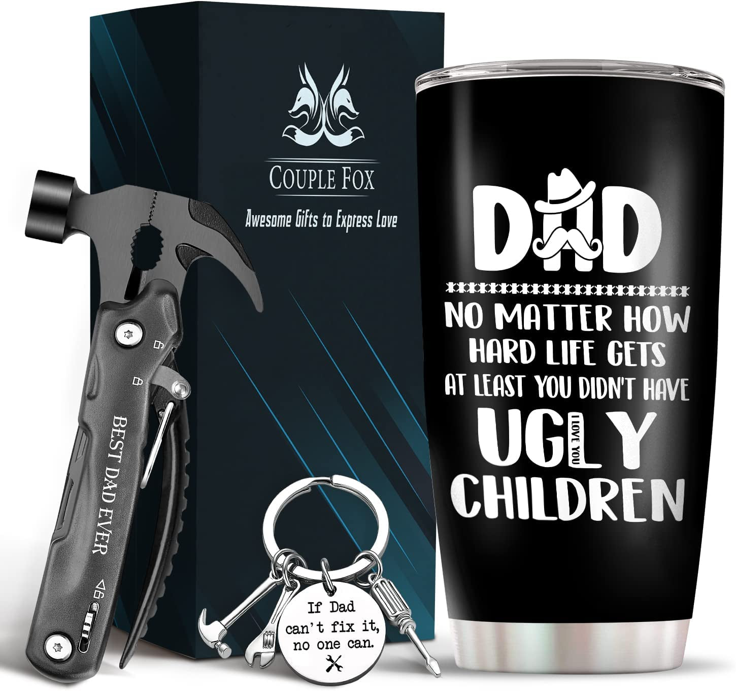 Best Gifts for Dad from Daughter, Son, Kid - Christmas Present for Dad, Husband - Funny Gift Fathers Day, Birthday Gifts for Dad, Father Gifts Set - Keychain, Hammer Multitool, 20Oz Tumbler