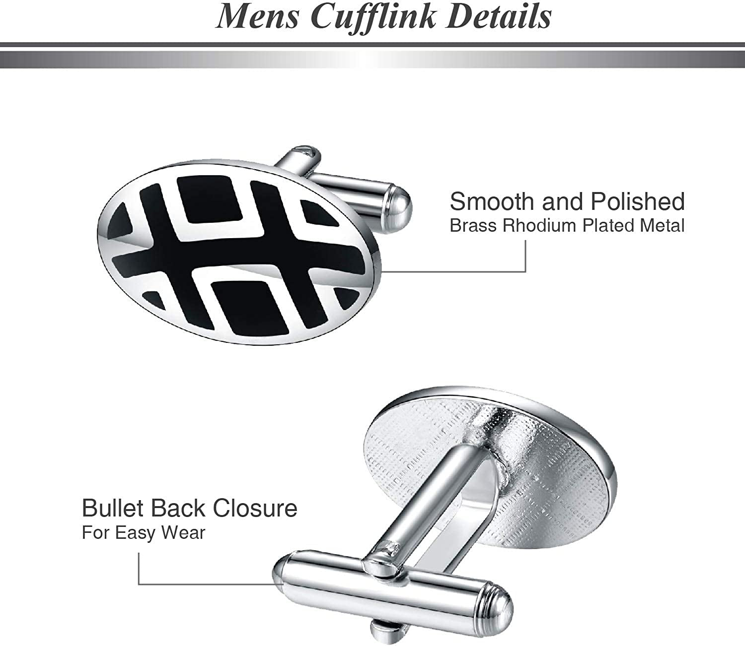 12 Pairs Cufflinks Two Tone Classy Stylish Men Black Silvertone Cuff Links Elegant Set Gift Box