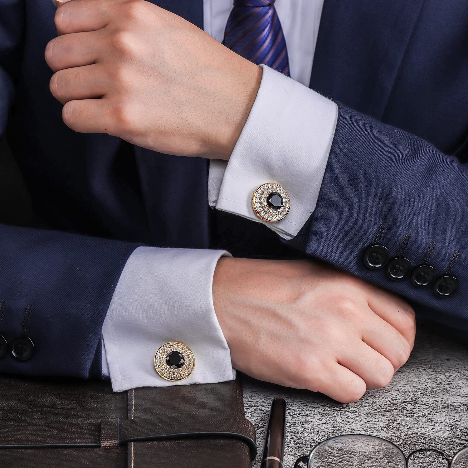 Cufflinks for Men, Gold Diamond Crystal Cufflinks for Groom Husband Personalized Gifts, Mens Formal Wedding Business Cufflinks, Luxurious Gorgeous Cuff Links French Shirt Accessories