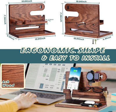 Gifts for Men, Gifts for Husband Boyfriend Him Valentines Day Anniversary from Wife Girlfriend, Ash Wood Phone Docking Station Nightstand Organizer, Dad Birthday Gifts Ideas from Daughter Son