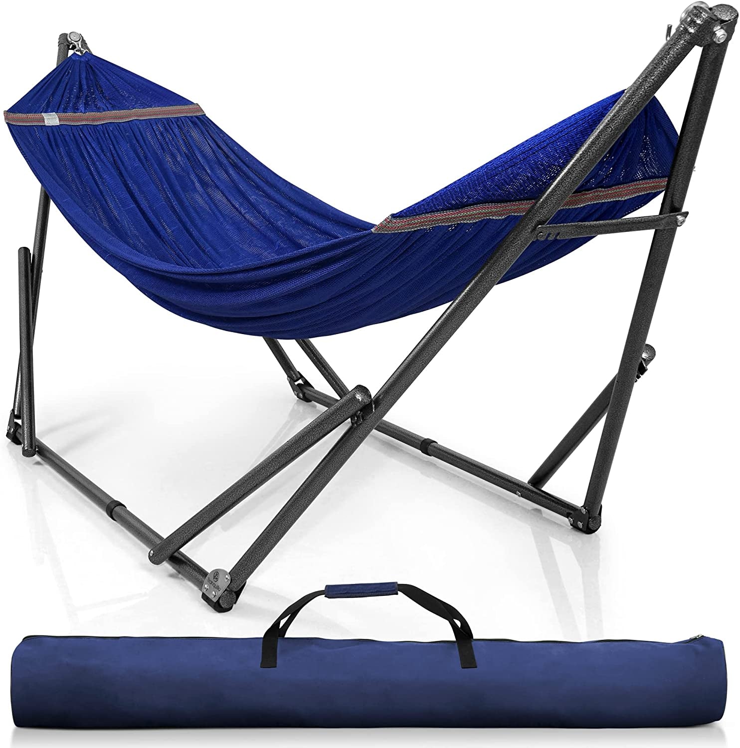 Double Hammock with Stand Included for 2 Persons/ Foldable Hammock Stand 550 Lbs Capacity Portable Case - Inhouse, Outdoor, Camping, Peacock