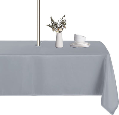 Outdoor and Indoor Tablecloth - Washable Waterproof Wrinkle Free Table Cloth with Zipper and Umbrella Hole for Spring/ Summer/ Party/ Picnic/ BBQS/ Patio (Round 60 Inch, Grey)