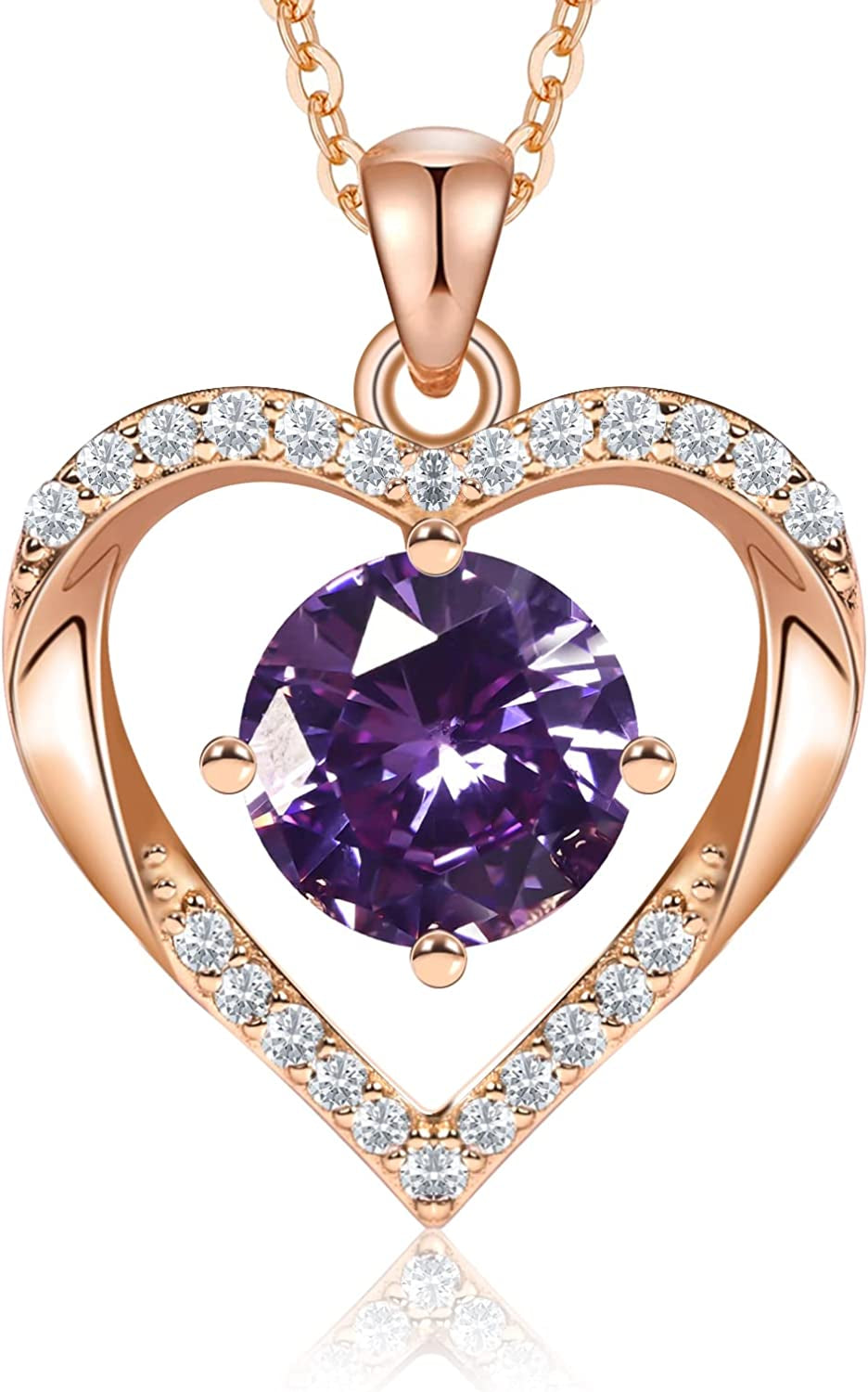 Heart Birthstone Necklaces for Women， 925 Sterling Silver Pendant Necklace, Birthday Valentine'S Day Jewelry Gifts for Wife Girlfriend Mom Her