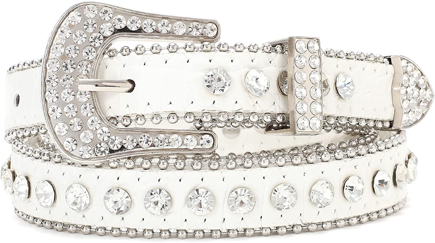 Men Women Fashion Rhinestone Belt Western Cowgirl Bling Studded Design Leather Diamond Belt for Jeans Dress