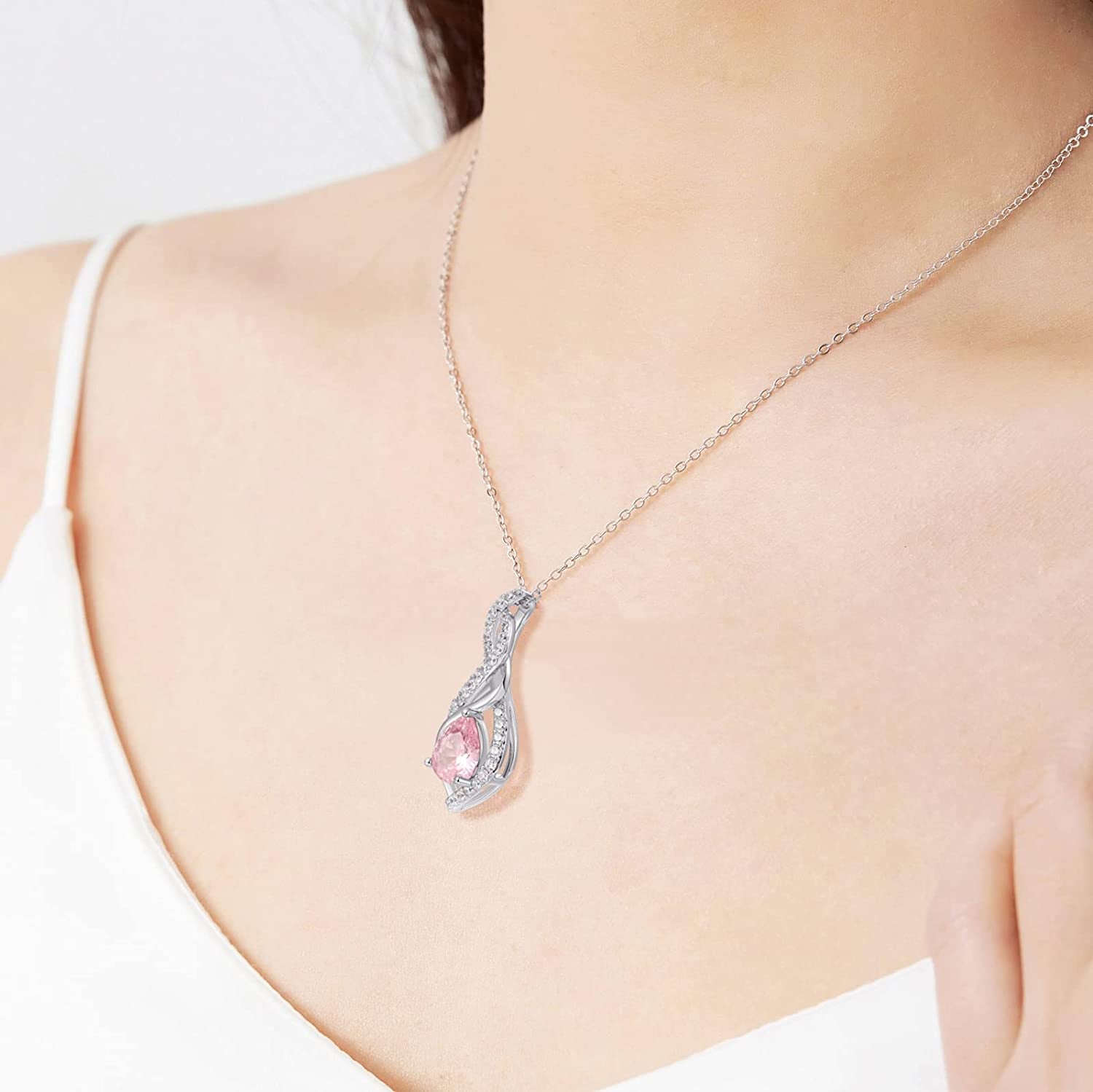 Infinity Necklace for Women Silver Plated Water Drop Pendant with Cubic Zirconia Birthstone Christmas Birthday Anniversary Valentine'S Day Gift for Women Wife Girlfriend