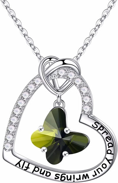 Butterfly Birthstone Crystal Necklace, 925 Sterling Silver Butterfly Jewelry Mothers Valentines Day Gifts Birthday Chirstmas Gifts for Women Teen Girls Daughter