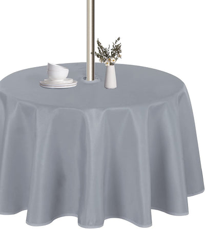 Outdoor and Indoor Tablecloth - Washable Waterproof Wrinkle Free Table Cloth with Zipper and Umbrella Hole for Spring/ Summer/ Party/ Picnic/ BBQS/ Patio (Round 60 Inch, Grey)