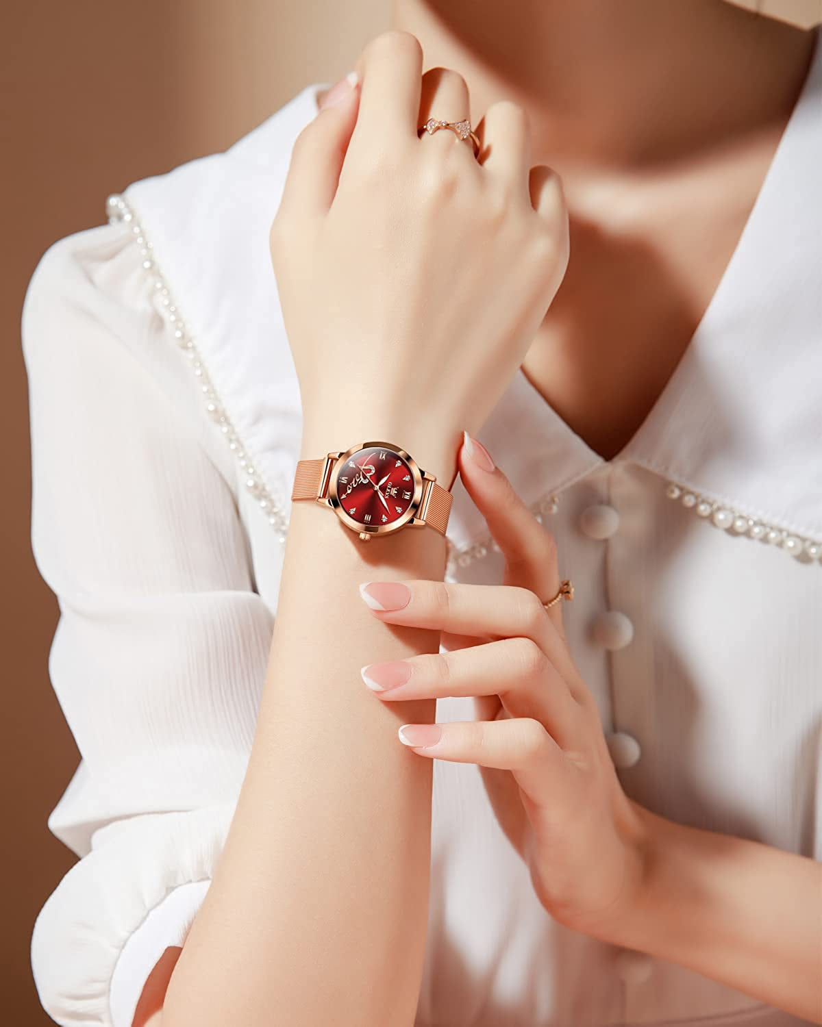 Women'S Rose Gold Watches Ultrathin Japanese Quartz Movement Girls Ladies Wristwatch Big Face Waterproof Mesh Belt Watch and Bracelet Set Valentines Day Gift