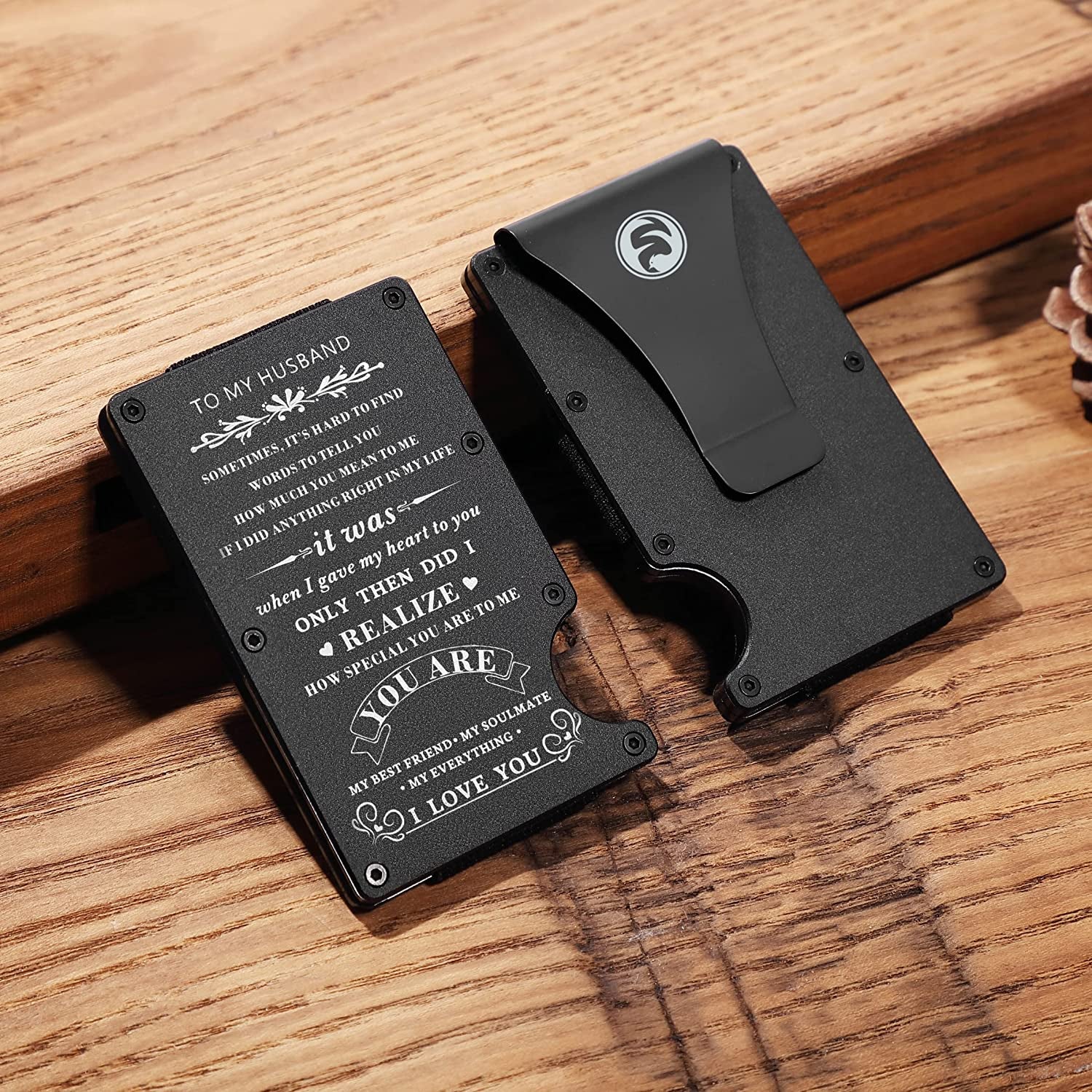 Men Minimalist Metal Wallet with Money Clip for Dad Husband Son Boyfriend - Personalized Front Pocket Aluminum Wallets for Business Travel - RFID Blocking Slim Credit Card Holder