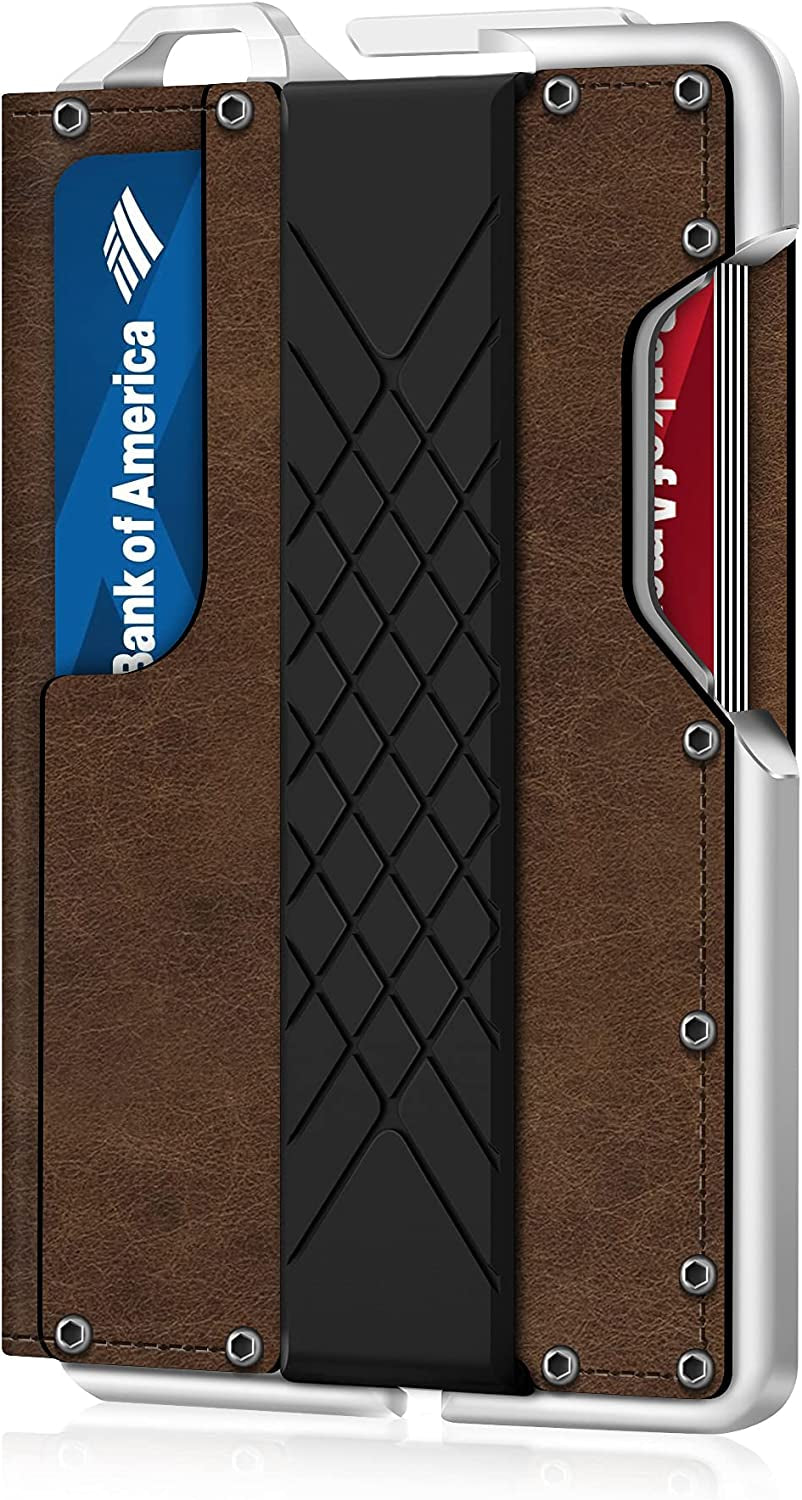 Tactical Minimalist Wallet for Men, Slim Rfid-Blocking Metal Card Holder, Front Pocket Men’S Leather Dapper Bifold Wallet with Money Clip Carbon Fiber