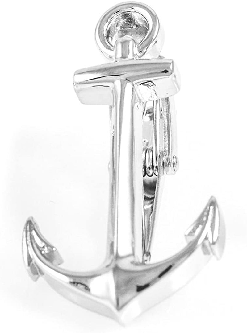 Anchor Pair of Cufflinks & Tie Bar Clip with Presentation Gift Box and Polishing Cloth