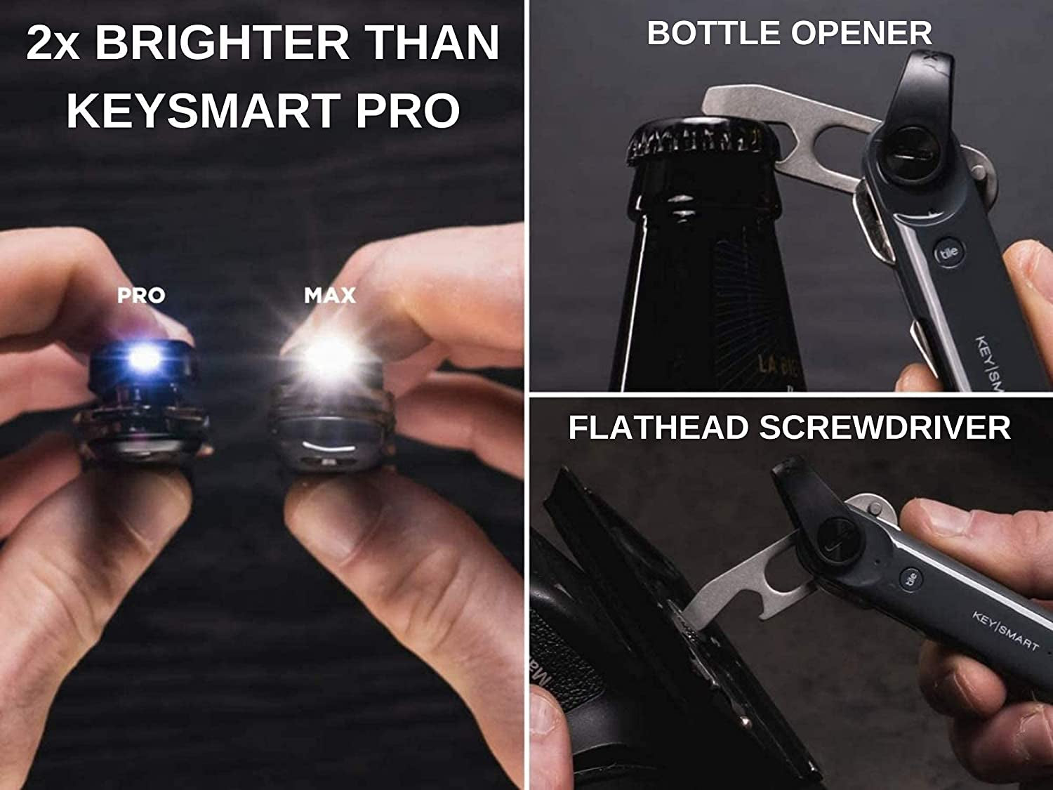 Keysmart Max - Great Gift for Men Key Organizer - Compact Trackable W LED Flashlight and Tile Bluetooth Key Finder - Attach Car Key Fob and Other Keychain Accessories (Up to 14 Keys, Steel Gray)