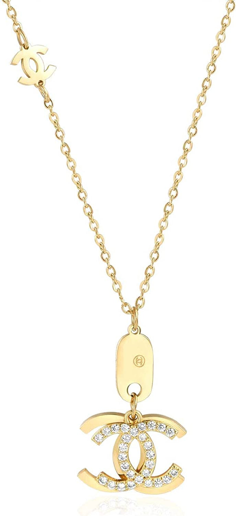 CC Necklace 18K Gold Plated Necklace for Women Fashion Jewelry Best Gifts for Women and Girls for Love Valentine'S Day