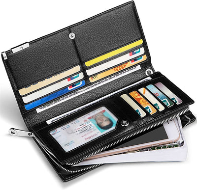 Long Wallets for Men Leather RFID Blocking Bifold Wallet with Zipper