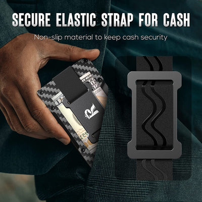 Wallet for Men Compatible with Airtag: Slim Minimalist Carbon Fiber Front Pocket Credit Card Wallet with Airtag Holder, RFID Blocking Aluminum Metal Air Tag Wallets for Men with Cash Strap & Gift Box