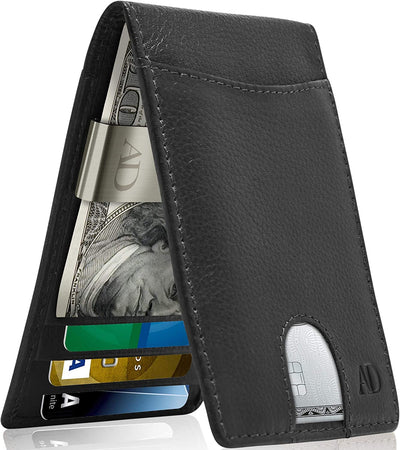Real Leather Wallets for Men - Money Clip Bifold Wallet RFID Front Pocket Thin Minimalist Mens Wallet Credit Card Holder