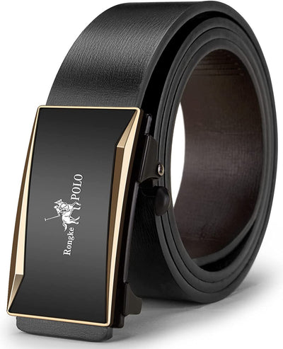 Black Belt Men, Genuine Leather Dress Designer Belts for Men, Fashion Slide Ratchet Click Casual Mens Belt for Jeans