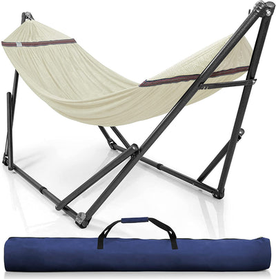 Double Hammock with Stand Included for 2 Persons/ Foldable Hammock Stand 550 Lbs Capacity Portable Case - Inhouse, Outdoor, Camping, Peacock