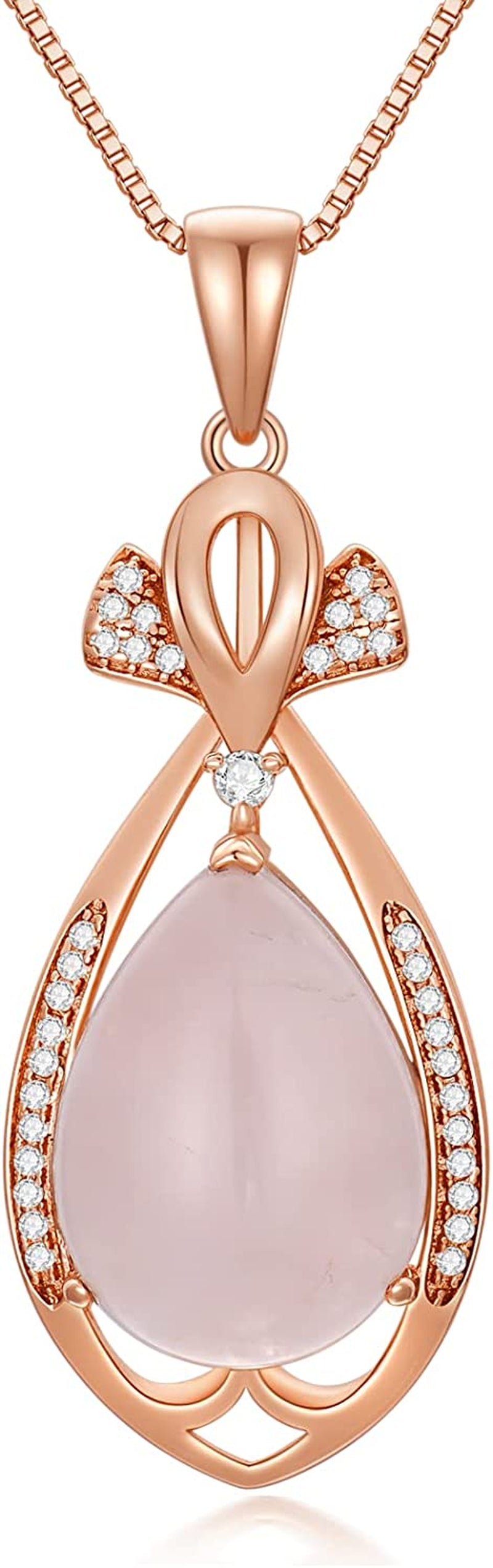Rose Gold Rose Quartz Pendant Necklace Teardrop Pink Love Crystal Necklace Jewelry Valentine'S Day Birthday Mother'S Day Gifts for Women Girls Wife Mom Girlfriend Her