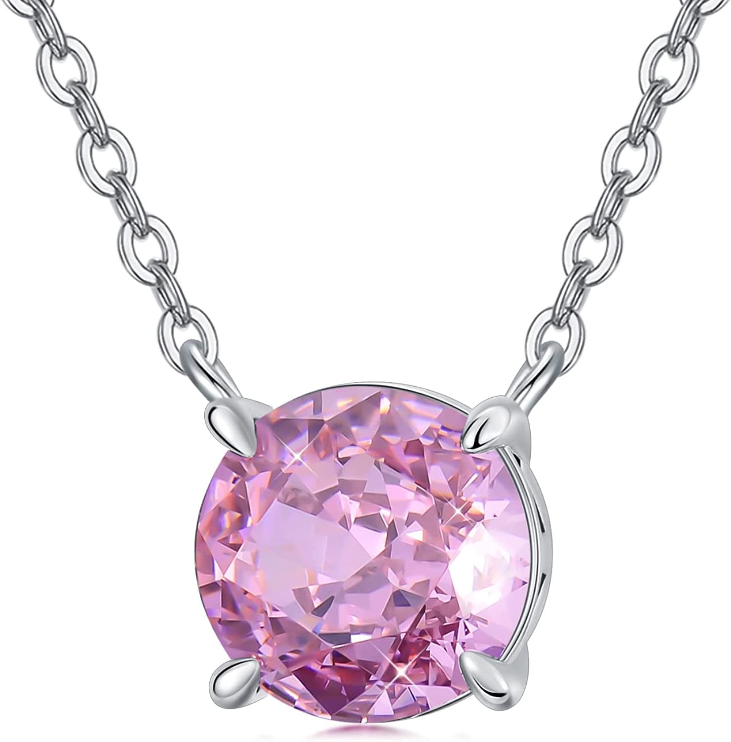 Valentines Day Gifts for Women/Her,925 Sterling Silver Single Round-Cut Crushed Ice Birthstone Choker Pendant Necklace,Birthday Anniversary Valentines Mothers Day Bridal Prom Jewelry Gifts for Girlfriend Mom Bridal,16+2 Inches