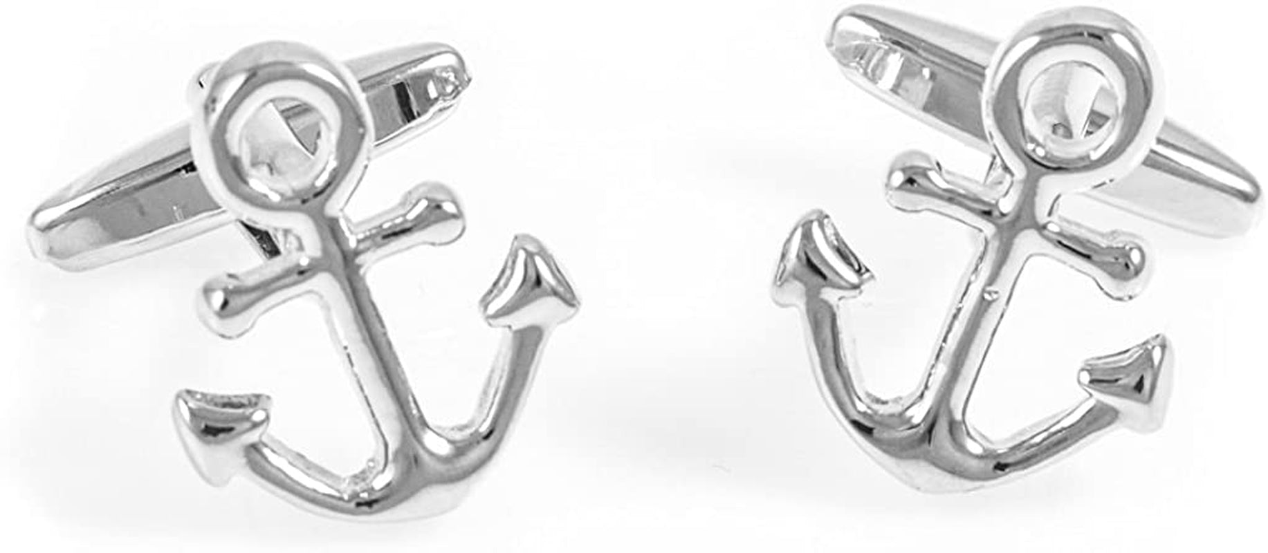 Anchor Pair of Cufflinks & Tie Bar Clip with Presentation Gift Box and Polishing Cloth