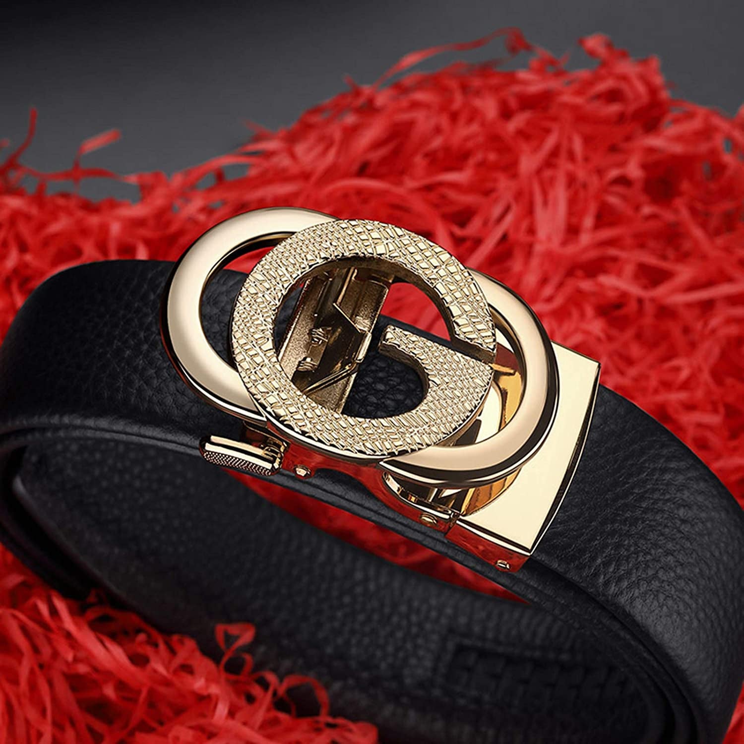 Ratchet Leather Belt for Men Designer Belts for Men with Automatic Buckle Alloy,Trend Fashion with Gift Box