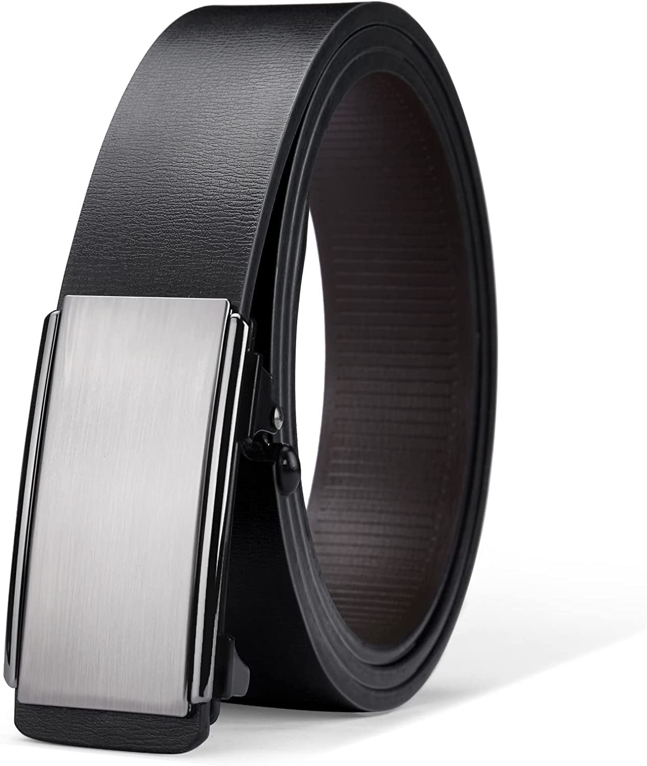 Black Belt Men, Genuine Leather Dress Designer Belts for Men, Fashion Slide Ratchet Click Casual Mens Belt for Jeans