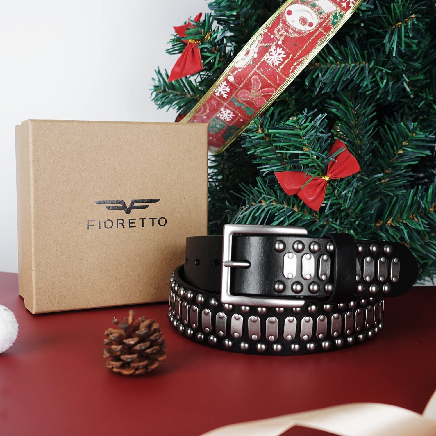 Stylish Mens Studded Casual Italian Cowhide Leather Belts for Jeans Punk Rock Rivets Belt with Buckle for Men Black